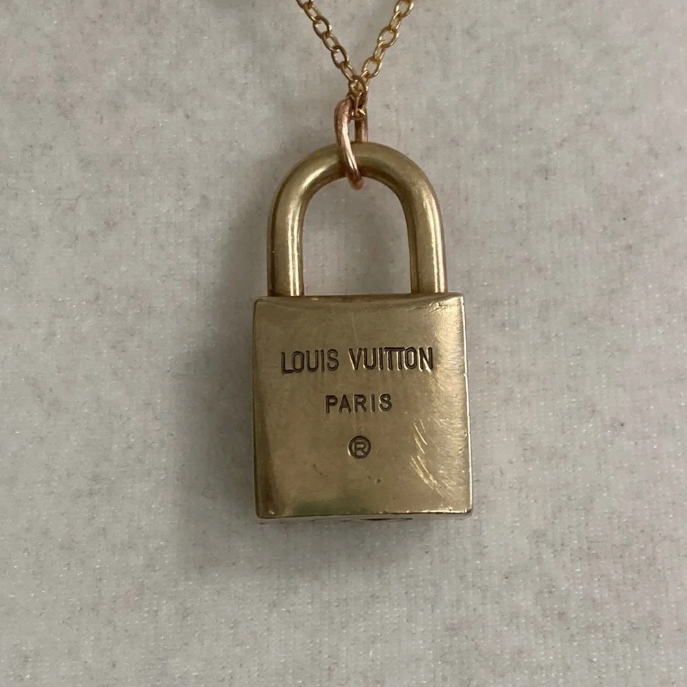 Louis Vuitton Lock Necklace Two Series #210 14K Gold Plated Chain